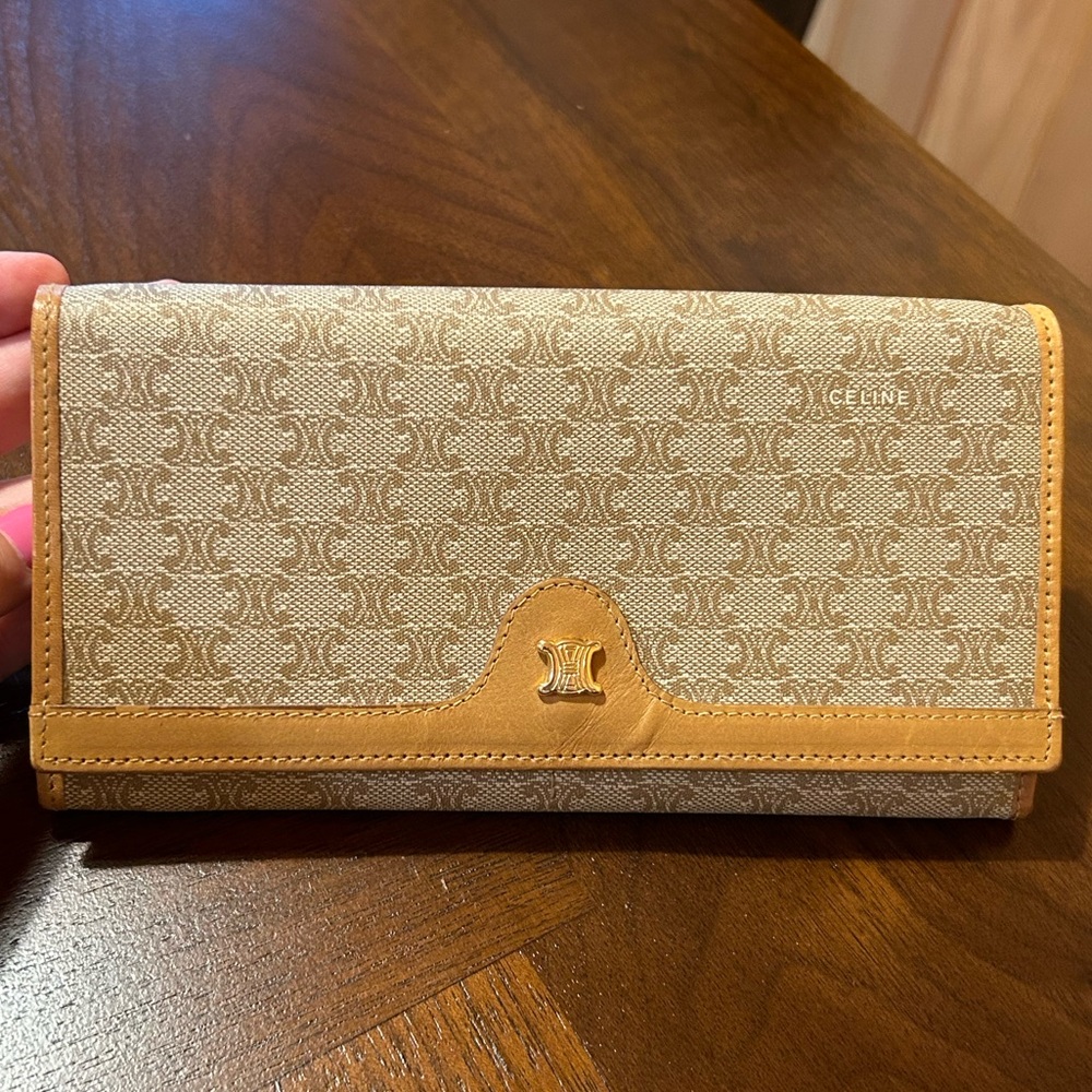 CELINE Vintage Canvas and Leather Kisslock Wallet